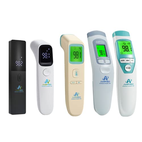 Amplim 5-Pack Hastane ve Tıbbi Sınıf Temassız Dijital Kızılötesi alın termometresi Bebekler, Çocuklar ve Yetişkinler için.