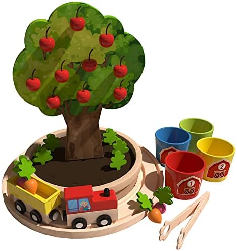 Ahşap Montessori Oyuncaklar Havuç Hasat Oyunu, Elma Toplama Manyetik Meyve Ağacı Oyuncak Yürümeye Başlayan Çocuklar için
