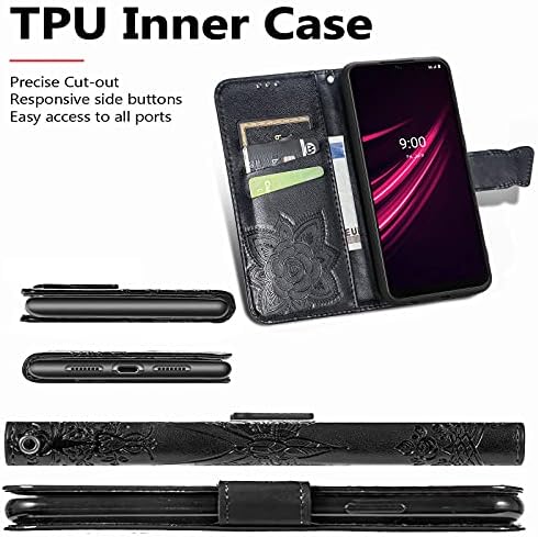 Ysnzaq için T-Mobile REVVL V + 5G Cüzdan Telefon Kılıfı, 3D Kelebek Kabartmalı PU Deri Manyetik Toka Kılıf ile Kredi Kartı