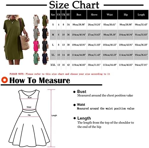 Kadınlar için Yazlık Elbiseler 2023, Midi Elbiseler Yensiz Kadınlar için Rahat Boyun Düz Renk Kısa Kollu Kazak Bayan Elbiseler
