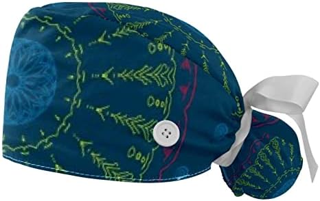 Çalışma Şapka Düğmeleri ve Kurdele Bağları Kadınlar için 2 Paket Simetrik Daire Ayarlanabilir Unisex Cerrahi Kapaklar Fırçalama