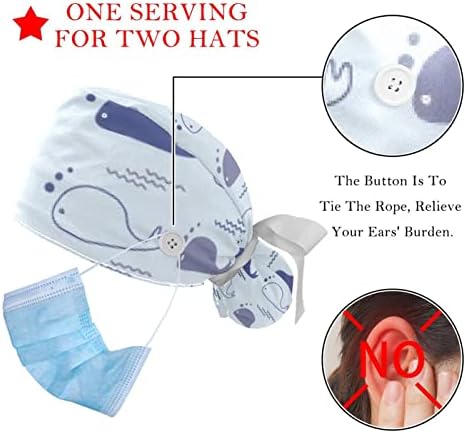 Çalışma Şapka Düğmeleri ve Kurdele Bağları Kadınlar için 2 Paket Simetrik Daire Ayarlanabilir Unisex Cerrahi Kapaklar Fırçalama