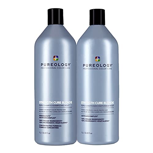 Pureology Strength Cure Blonde Mor Şampuan ve Saç Kremi Seti / Arsız Saçları Tonlar ve Güçlendirir / Sülfat İçermez / Vegan
