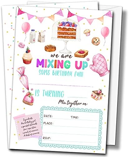 Buildinest Pişirme Doğum Günü Partisi Davetiyeleri ile Zarflar( 20-Pack), 4x 6 Pişirme Cupcake Doğum Günü Davetiye Kartları,