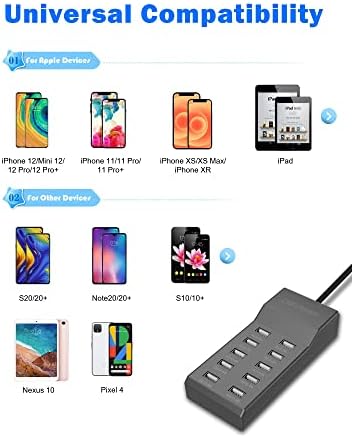 Çoklu Cihazlar için USB Şarj İstasyonu Hızlı Şarjlı 10 Portlu USB Şarj İstasyonu Otomatik Algılama Teknolojisi Güvenlik Garantili
