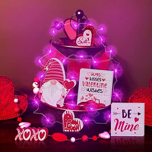 Sevgililer Günü Katmanlı Tepsi Süslemeleri Set-7 adet Kırmızı Pembe Sevgililer Ahşap Tabelalar Masa Centerpieces Sevgililer