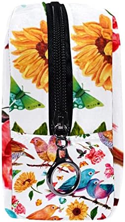 Makyaj çantası, Seyahat Makyaj kozmetik Çantası Kadın Erkek, Kuş Çiçek Ayçiçeği Bahar Retro
