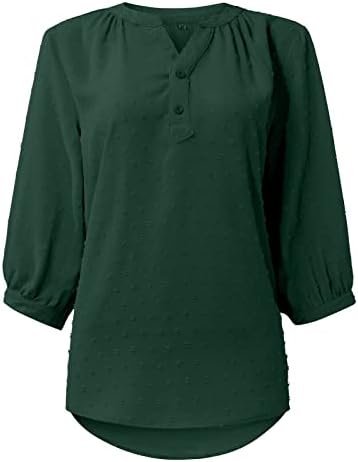 lazzboy Bayanlar Tops Moda Tasarım V Boyun 3/4 Kollu Bluzlar Zarif Üst Yaz T Gömlek Düz Bayan Moda Tee Gömlek Yeşil