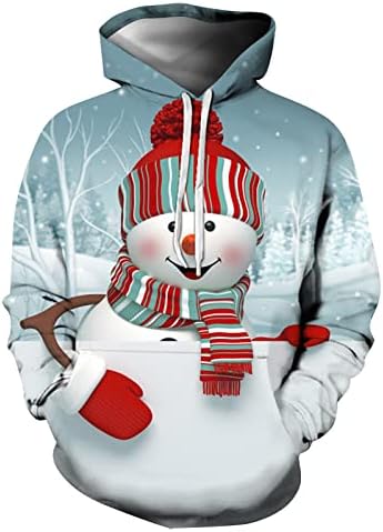 Fragarn Unisex Rahat Noel Baskılı Yuvarlak Boyun Kapşonlu Artı Polar Kazak