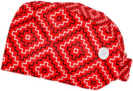 Unisex Saç Şapka Ayarlanabilir Kabarık Kap 2 Adet Çalışma Fırçalama Şapka Baskı Kap Düğmesi, kırmızı Geometrik