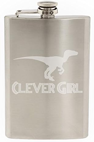 Zeki Kız Raptor Dinozor Kazınmış Paslanmaz Çelik 8 oz Flask
