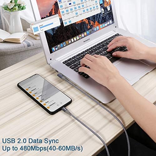 Sıwket USB C USB C Kablosu 90 Derece [3.3 ft] 60W 3A C Tipi Hızlı Şarj Kablosu Şarj Örgülü Samsung Galaxy S20 S10 S9 Not