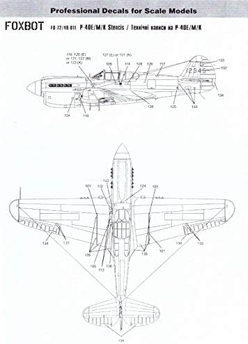 Çıkartma Şablonlar için Curtiss P-40E/M / K Uçak aksesuarı 1/72 Foxbot 72-011