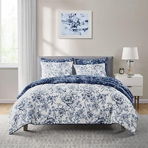 SHALALA Çiçek Yorgan Setleri Kral,Yatak-in-A-Bag Kral Yorgan Yatak Setleri, geri Dönüşümlü Yumuşak Mavi ve Beyaz Yatak Örtüsü,
