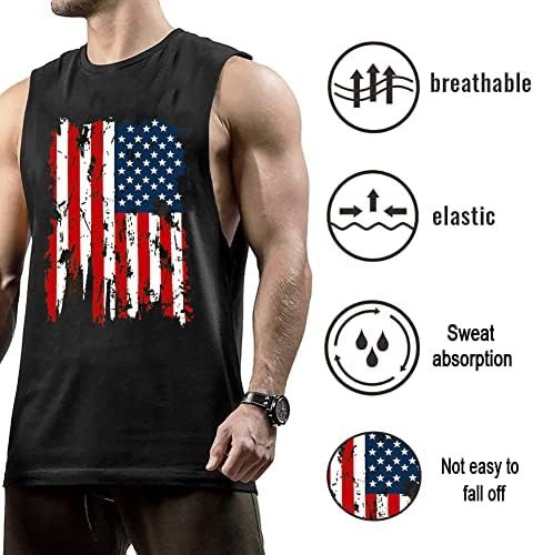 Cuifutang erkek Vücut Geliştirme Kesim Egzersiz Tankı Üstleri Amerikan Bayrağı Kas T-Shirt