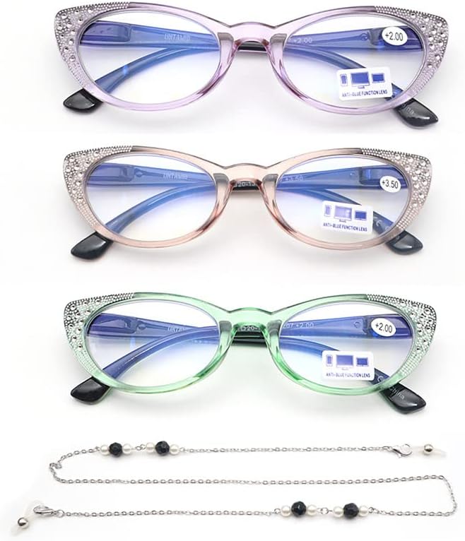 UNTAMİD Kedi Göz okuma gözlüğü Moda Sevimli Okuyucu Kadınlar için 3 Pairs (3 Paket Mix,+1.5)