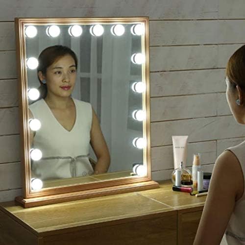 Makyaj Aynası, Dolgu ışığı ile Masif Ahşap Çerçeve LED Büyük/Modern Yüksek Çözünürlüklü Masa Aynaları Dokunmatik Ekranlı