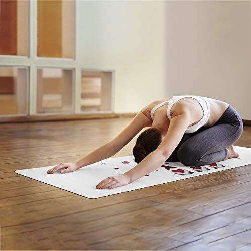 CirCleO Kırmızı Beyaz Yoga Matı Kaymaz Sıcak Yoga Matı, Fitness Yastıklama Matı Sevgililer Günün Kutlu Olsun Aşk Kalp Cüceleri
