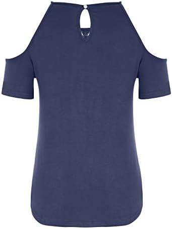 Kadınlar için Tops Yaz Seksi Soğuk Omuz Tunik Tees Dantel Crewneck Gömlek Casual Kısa Kollu Gevşek Fit T Gömlek Bluzlar