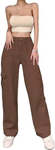 Y2K Düşük Bel Kargo dökümlü pantolon İpli Geniş Bacak Cepler Pantolon Harajuku Streetwear 90s Kızlar Sweatpants