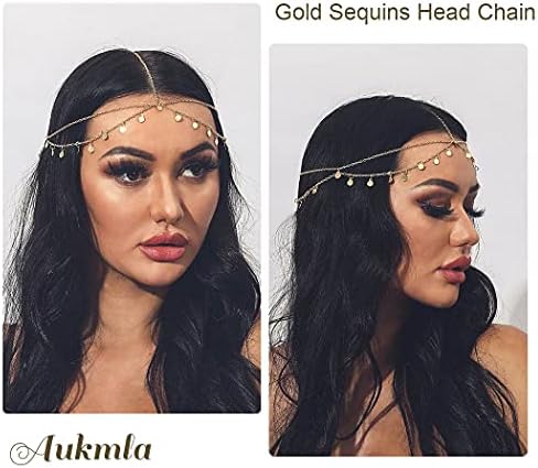 Aukmla Altın Sequins Kafa Zinciri Takı Festivali Cadılar Bayramı Balo Kostüm saç aksesuarları Moda Bantlar Headpieces Kadınlar