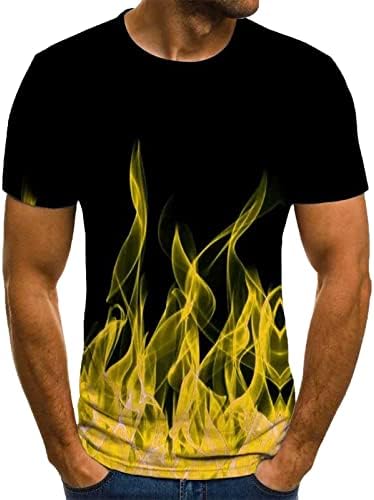 T-Shirt erkek Kısa Kollu 3D Alev Baskılı Yuvarlak Boyun İnce Spor Rahat Kazak Tee Gömlek Bluzlar Tops