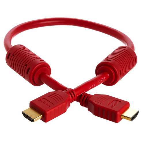 Cmple-Ferrit Çekirdekli Yüksek Hızlı HDMI Kablosu 28AWG, Kırmızı (1,5 Fit)