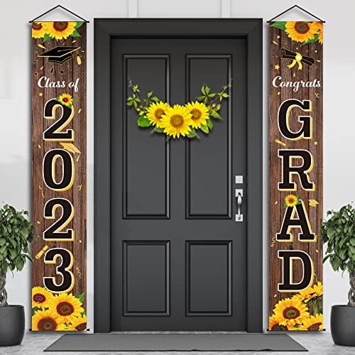 2 Adet 2023 Ayçiçeği Mezuniyet Afiş Süslemeleri 2023 Sınıfı Kapı Afişi Tebrikler Grad Sundurma İşareti Asılı Kapı Malzemeleri