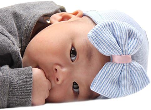 Freebily Yenidoğan Bebek Bebek Kız Pamuk Yumuşak Sıkı Yay Bere Şapka Fotoğraf Prop Mavi Bir Boyut