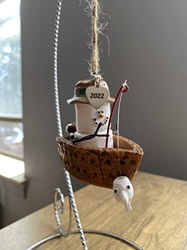 Smores Marshmallow 2022 Tarihli Bir Teknede Balıkçı Kişi Kardan Adam Süsler Günlük Tatil Noel Ağacı Şömine Dekoru Hediyeler