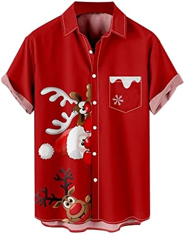 XXBR Noel Düğme Aşağı Gömlek Mens Kısa Kollu Komik Noel Grafik Patchwork havai gömleği Parti Bowling Gömlek