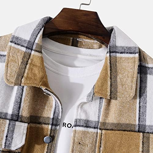 BEUU Erkek Ekose Ceketler Gömlek Tek Göğüslü Düğme Aşağı Kontrol Shacket Sonbahar Kış Iş Rahat Gömlek Giyim