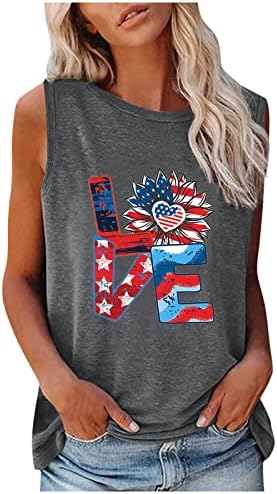 NaRHbrg Bayan Casual Gevşek Tankı Üstleri Grafik Rahat Yaz Temel T-Shirt Sevimli Amerikan Bayrağı Baskılı Kolsuz Tunik Üstleri