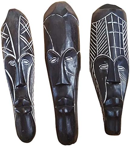 Novarena Afrika Sanat Kamerun Gabon Fang Duvar Maskeleri ve Heykeller-Afrika Ev Maskesi Dekor (3 Adet Siyah 12 İnç Fang Maskesi)