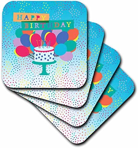 Mumlar, Konfeti ve Balonlarla 3dRose Renkli Mutlu Yıllar Pastası-Bardak Altlığı (cst_350711_4)