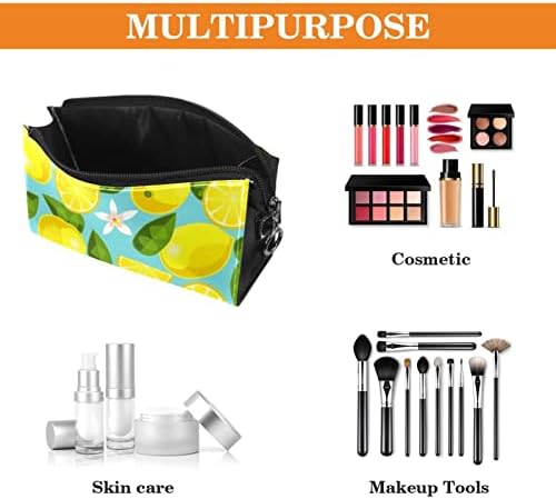 TBOUOBT Makyaj Çantası Seyahat kozmetik çantası Kılıfı Çanta fermuarlı çanta, Karikatür Meyve Limon Çiçeği