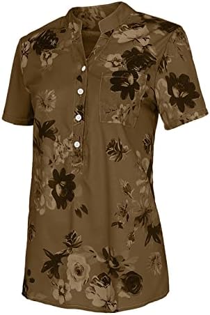 2023 Bayan Yaz Üst İş Rahat Bluz Gömlek Kısa Kollu Çiçek Baskı T Shirt V Boyun Henley Şık Tee Gömlek