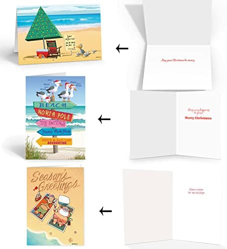 Stonehouse Koleksiyonu Plaj Noel Kartı Çeşitlilik Paketi-24 Kart ve Zarf - 8 Tasarım, Tasarım Başına 3 Kart - Çeşitler 1