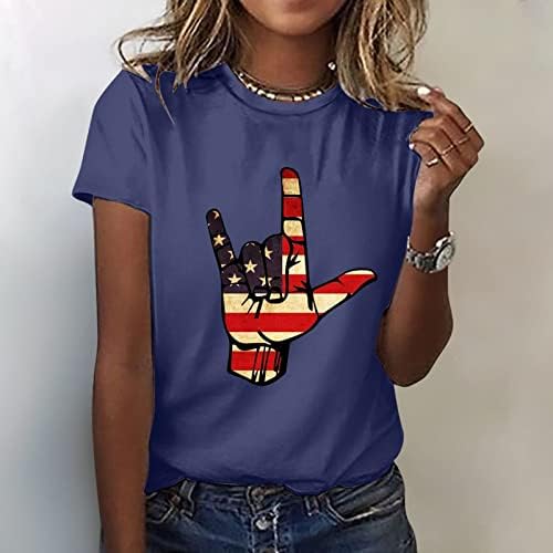 Kadınlar için rahat Gömlek Bağımsızlık Günü Gömlek Kadın Grafik T Shirt Kadın Üst Crewneck Kısa T Shirt Kadın