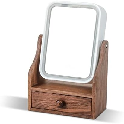 WODMB Masaüstü makyaj masası aynası depolama çekmecesi Masaüstü makyaj masası aynası Ev Ahşap Ayna Retro Tarzı Ayna (Renk: