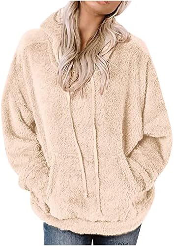 Bayan 2023 Moda Bulanık Hoodies Sıcak Rahat Büyük Boy Kapüşonlu Sweatshirt Rahat Sherpa Polar Giyim Cepler ile