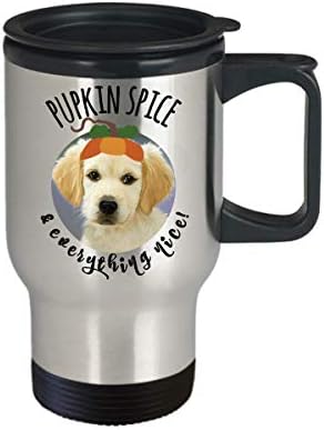Pupkin baharat köpek seyahat kupa, Pupkin baharat latte kupa, Köpek kupa, Golden Retriever seyahat kahve kupa, Golden Retriever