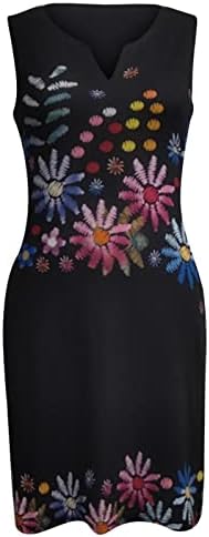 Elbiseler Kadınlar için 2023 Zarif Etnik Tarzı Çiçek Elbise Yaz Kolsuz T Shirt Tankı Elbise Plaj Sundress
