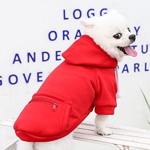 Köpek Tişörtü Küçük Köpekler için Sonbahar ve Kış Köpekler Hoodies Fermuar Kırmızı Sıcak Evcil Hayvan Giysileri Polar Cep