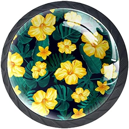 Tropikal Bitkiler Çiçek Kristal Cam topuzlar Kristal Cam Kolları Çeker Kolları Dresser Çekmeceli Kapı Vidalar ile Siyah 4