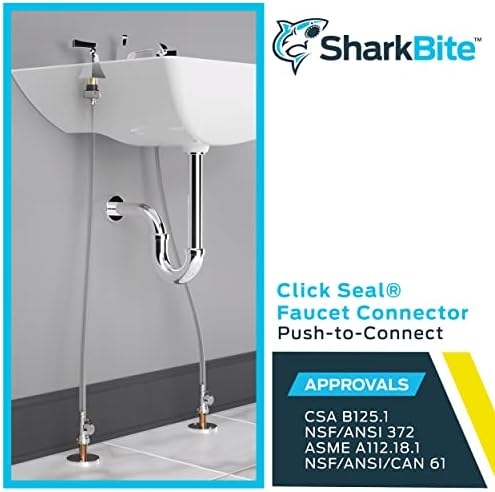 SharkBite 1/2 İnç Açılı Durdurma x 7/8 inç Küresel Vana Tıklamalı Conta Tuvalet Konnektörü x 12 İnç, Pirinç Tesisat Armatürünü