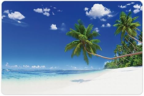 Yiyecek ve Su için Lunarable Ocean Pet Mat, Tropik Bölgelerde Cennet Plajı Açık Gökyüzü Manzara Fotoğrafı ile Egzotik Sıcak