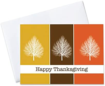 CEO Kartları-Şükran Günü Tebrik Kartları (Sonbahar Ağaçları), 5x7 inç, 25 Kart ve 26 Altın Folyo Kaplı Zarflı Beyaz (TH1505)