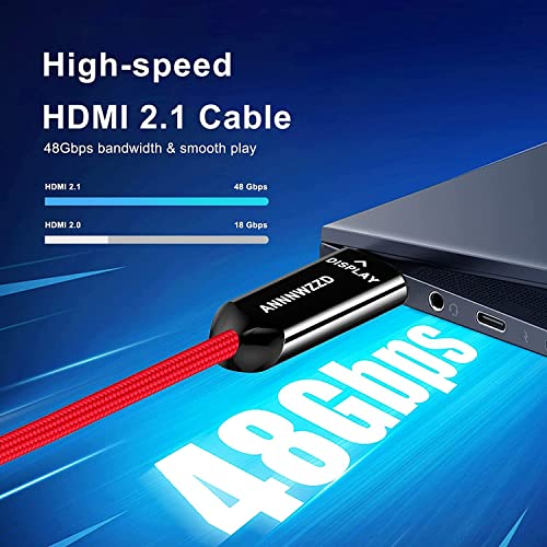 ANNNWZZD 8K HDMI Fiber Optik Kablo, 8K@60Hz Fiber HDMI 2.1 Örgülü Kablo, 8K@60Hz 4K@120Hz, 48Gbps Dinamik HDR 10, eARC, HDCP2.2,