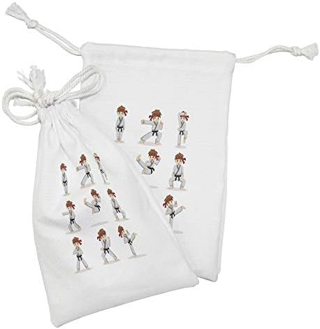 Ambesonne Karate Kumaş Kılıfı 2'li Set, Çeşitli Dövüş Pozlarında Dövüş Sanatları Sanatçısı Çocuk Karikatürü, Tuvalet Maskeleri